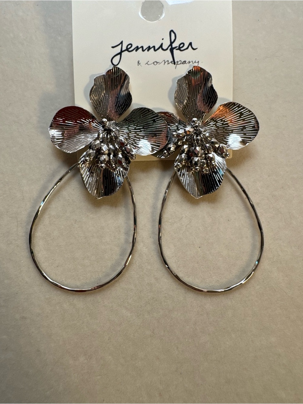 New Jennifer & Co Silver Floral Hoop Earrings